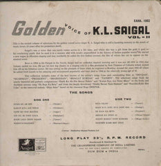 Golden Voice Of K.L. Saigal Vol 2 Bollywood Vinyl LP