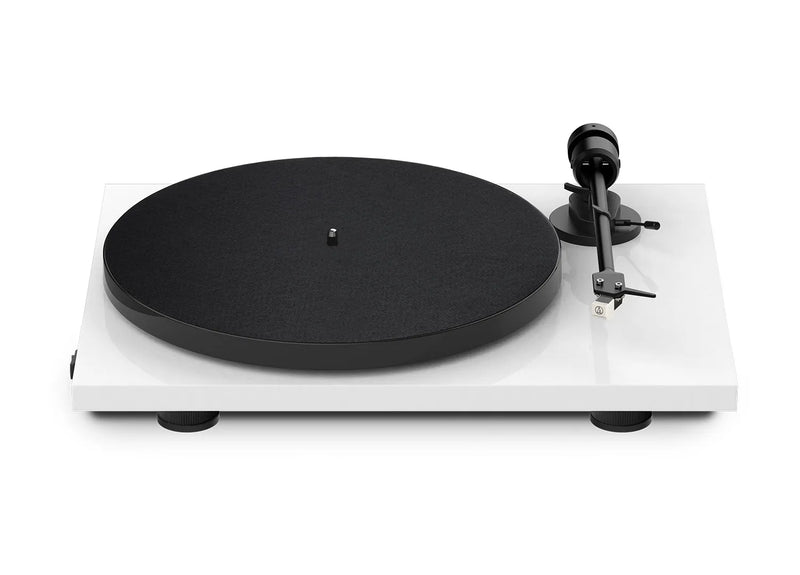 Pro-Ject E1 belt-drive turntable in white with black platter and tonearm