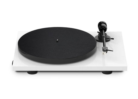 Pro-Ject E1 belt-drive turntable in white with black platter and tonearm