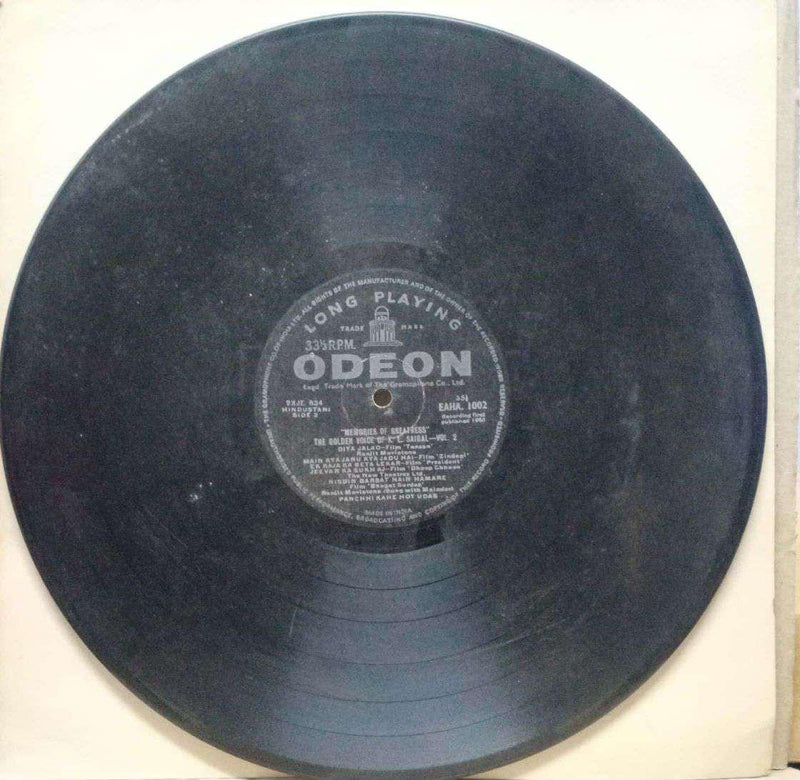 Memories Of Greatness The Golden Voive Of K.L. Saigal Vol Two — LP vinyl record cover