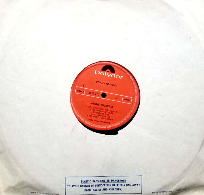 Donny Osmond Alone Together — LP vinyl record cover