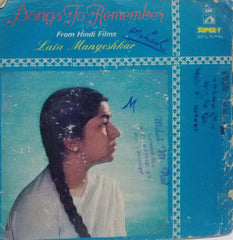 SONGS TO REMEMBER FROM HINDI FILMS LATA MANGESHKAR - HINDI VINYL EP
