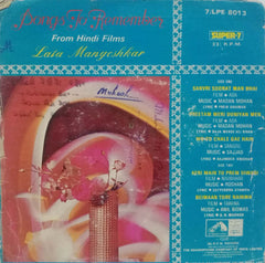SONGS TO REMEMBER FROM HINDI FILMS LATA MANGESHKAR - HINDI VINYL EP