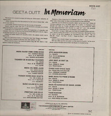 Geeta Dutt - In Memoriam Indian Vinyl LP