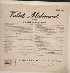 Ghazals To Remember Talat Mohamood Bollywood Vinyl LP