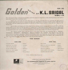 The Golden voice of K L Saigal Vol 2 Bollywood Vinyl LP
