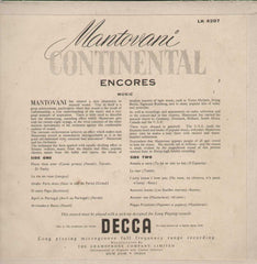 Mantovani Continental Encores English Vinyl LP