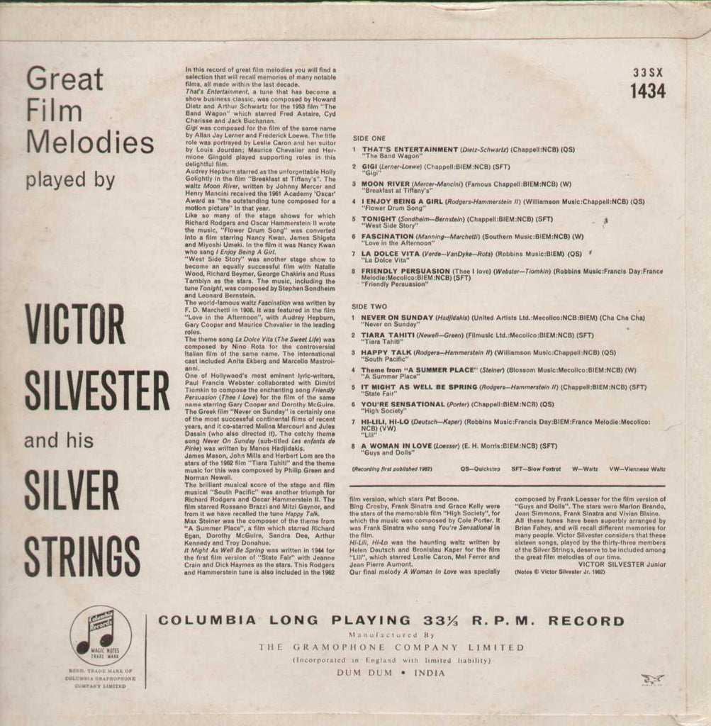 Great Film Melodies Played By Victor Silverster And His Silver Strings English Vinyl LP