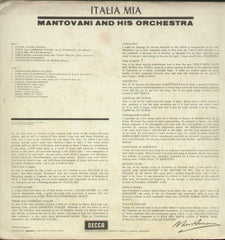 Mantovani And His Orchestra Italia Mia - English Bollywood Vinyl LP