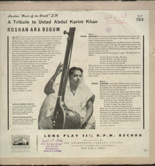 A Tribute to Ustad Abdul karim Khan - Classical Bollywood Vinyl LP