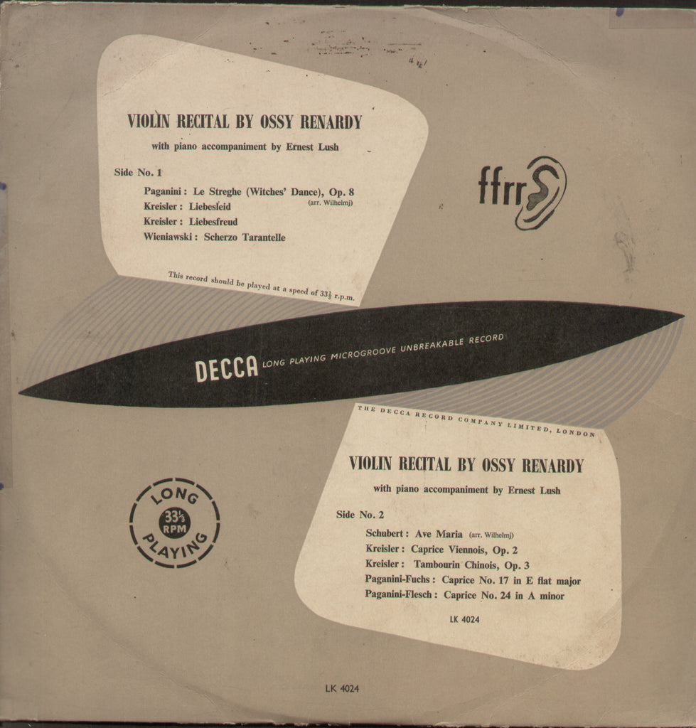 Violin Recital By Ossy Renardy - English Bollywood Vinyl LP