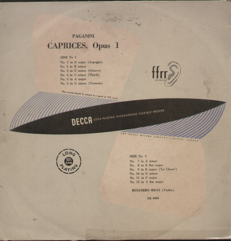 Paganini Caprices, Opus 1 — LP vinyl record cover