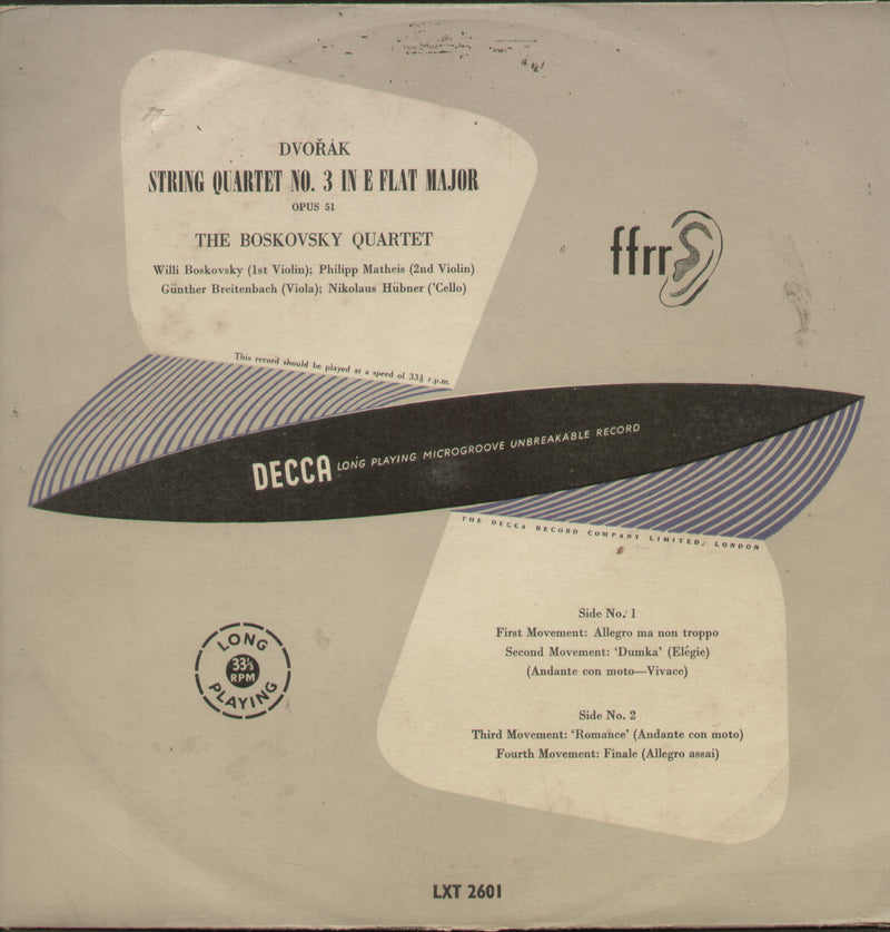 String Quartet No. 3 In E Flat Major — LP vinyl record cover