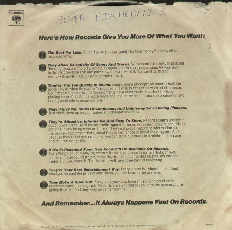 No Sleeve by Super Psychedelics — LP vinyl record cover