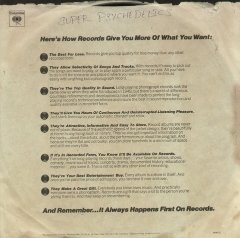 Super Psychedelics - English Bollywood Vinyl LP - No Sleeve