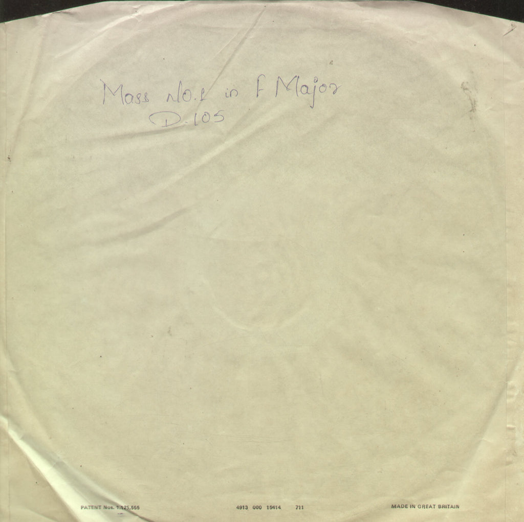 Mass No. 1 in F Major D. 105 - English Bollywood Vinyl LP - No Sleeve