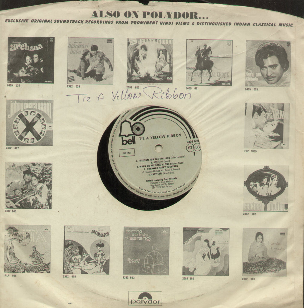 Dawn Tie a Yellow Ribbon 1970 - English Bollywood Vinyl LP - No Sleeve