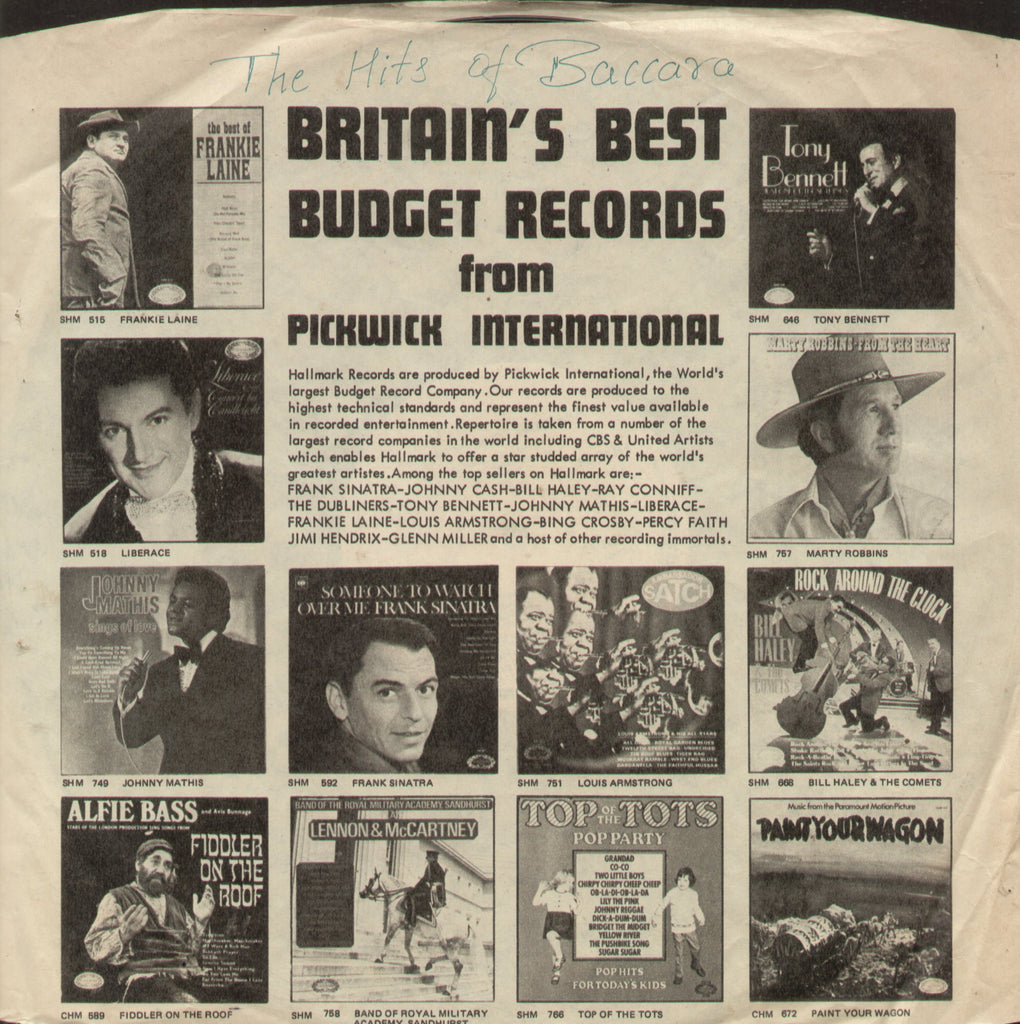 The Hits of Baccara - English Bollywood Vinyl LP - No Sleeve