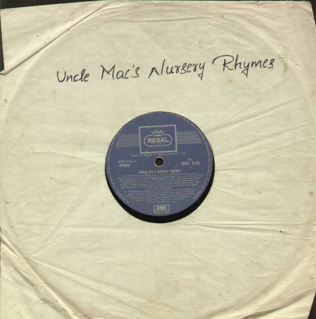 Uncle Mac's Nursery Rhymes - English Bollywood Vinyl LP - No Sleeve