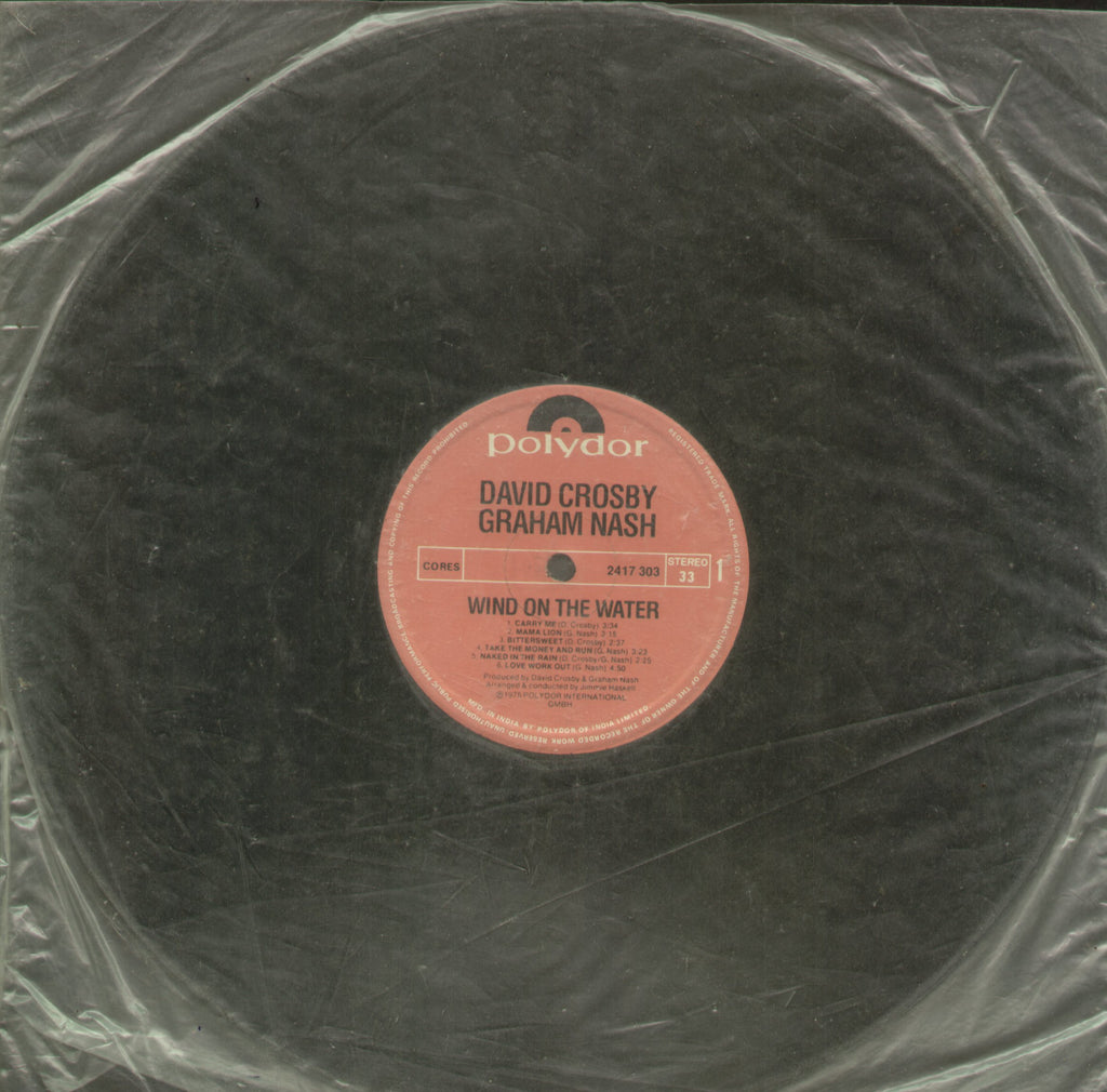 David Crosby Graham Nash Wind on The Water - English Bollywood Vinyl LP - No Sleeve