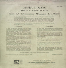 Meera Bhajans Smt. M.S. Subbulakshmi - Hindi Devotional Bollywood Vinyl LP