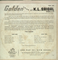 Golden Voice of K.L. Saigal Vol 2 - Compilations Bollywood Vinyl LP