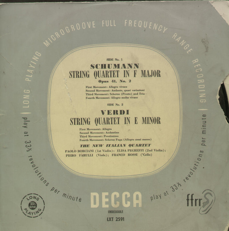 Verdi String Quartet In a Minor — LP vinyl record cover