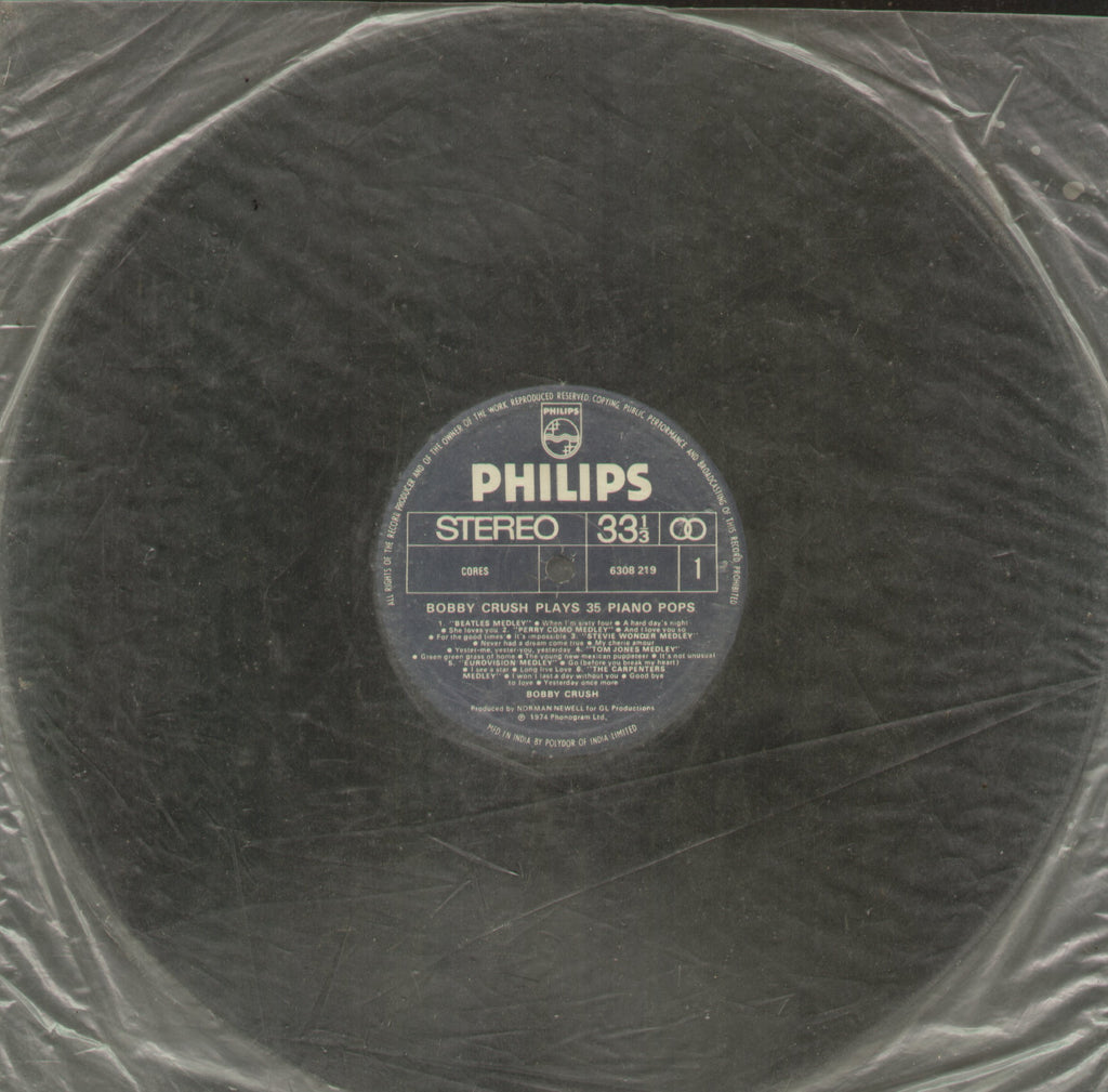 Bobby Crush Plays 35 Piano Pops - English Bollywood Vinyl LP - No Sleeve