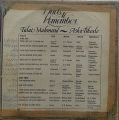 "DUELS TO REMEMBER ASHA BHOSLE & TALAT MAHMOOD" Hindi vinyl LP