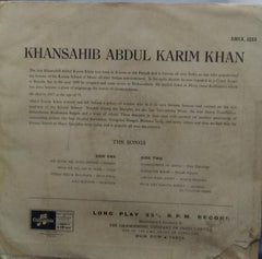 "KHANSAHIB ABDUL KARIM KHAN" Hindi vinyl LP