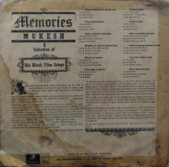 "MEMORIES....MUKESH A SELECTION OF HIS HINDI FILM SONGS" Hindi vinyl LP
